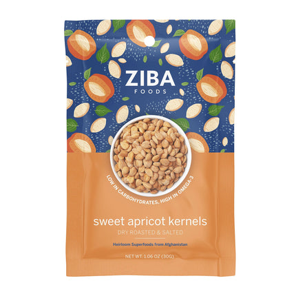 Ziba Foods Sweet Apricot Kernels (Dry Roasted & Salted) - 1.06 OZ 12 Pack