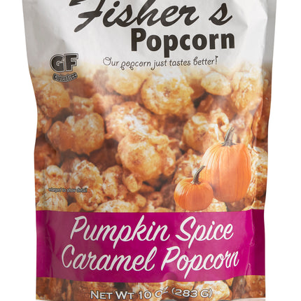 Fisher's Popcorn of Delaware Large Pouch Pumpkin Spice Caramel Popcorn - 10 OZ 12 Pack