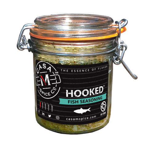 Casa M Spice Co Hooked Fish Seasoning - Glass Jar with Clamp Top Lid - 2.5 OZ 6 Pack