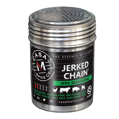 Casa M Spice Co Jerked Chain Jerk Seasoning - Stainless Shaker - 5.25 OZ 6 Pack
