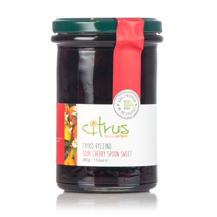 Zelos Authentic Greek Artisan Citrus Chios - Handmade Sour Cherry Preserved in an All natural Syrup (Vyssino) - 13.4 OZ 12 Pack