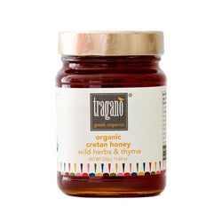 Zelos Authentic Greek Artisan Tragano Greek Organics - Organic Cretan Honey from Wild Herbs & Thyme - Pure & Raw - 11.64 OZ 12 Pack