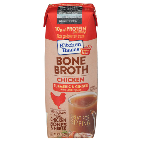 Kitchen Basics Chicken Bone Broth Turmeric & Ginger With Lemongrass - 8.25 OZ 12 Pack