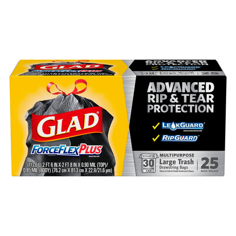 Glad ForceFlex Plus 30 Gallon Large Trash Drawstring Bags - 25 CT 6 Pack