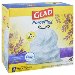 Glad ForceFlex Plus Febreze Mediterranean Lavender 13 Gallon Tall Kitchen Drawstring Bags - 80 CT 3 Pack