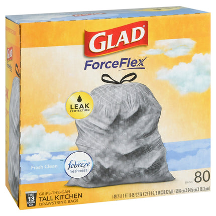 Glad ForceFlex Febreze Fresh Clean 13 Gallon Tall Kitchen Drawstring Bags - 80 CT 3 Pack