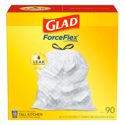 Glad ForceFlex 13 Gallon Tall Kitchen Drawstring Bags - 90 CT 4 Pack
