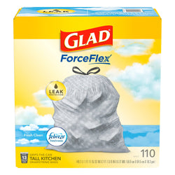 Glad ForceFlex Febreze Fresh Clean 13 Gallon Tall Kitchen Drawstring Bags - 110 CT 3 Pack
