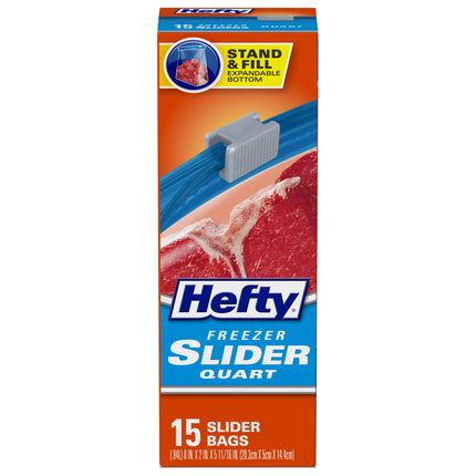 Hefty Slider Freezer Quart Bag - 15 CT 9 Pack