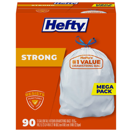 Hefty Strong Draw String Tall Kitchen Bag 13 Gallon - 90 CT 3 Pack