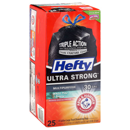 Hefty Ultra Strong White Pine Breeze 30 Gallon Large Trash Drawstring Bags - 25 CT 6 Pack