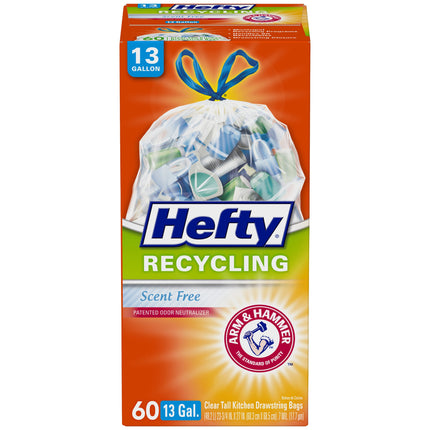 Hefty Recycling Scent Free 13 Gallon Tall Kitchen Drawstring Bags - 60 CT 6 Pack
