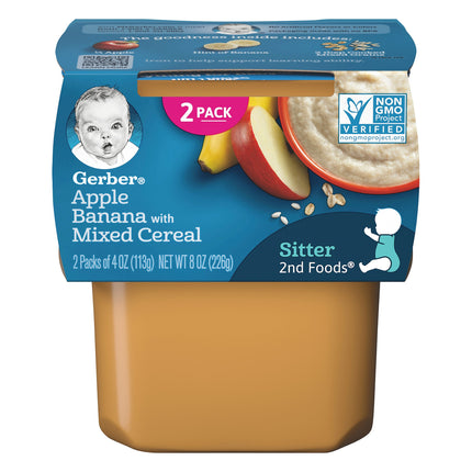 Gerber 2nd Foods Apple & Banana With Mixed Cereal - 8 OZ 8 Pack
