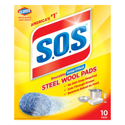 SOS Cleaner Pads Steel Wool Soap - 10 CT 6 Pack