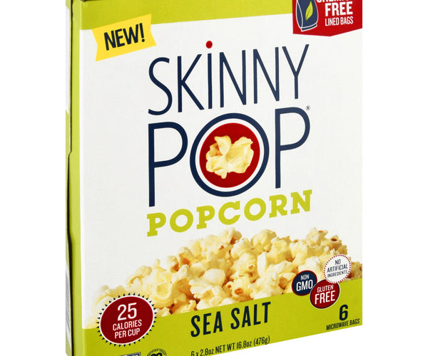 Skinny Pop Popcorn, Sea Salt, Microwave Bags 6 Ea, Popping Corn