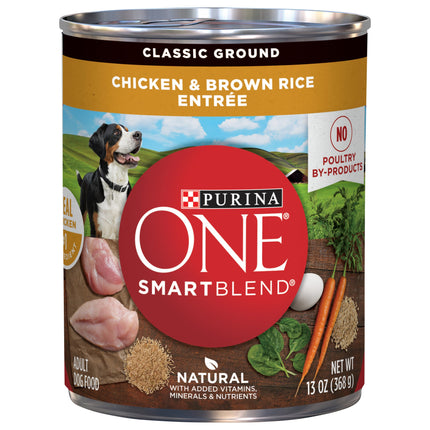 Purina One Dog Food Can Chicken & Brown Rice Classic Ground - 13 OZ 12 Pack