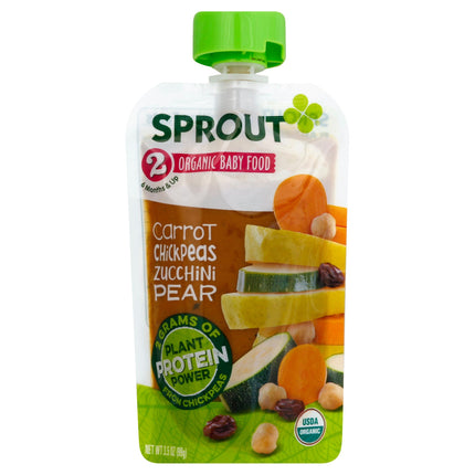 Sprout Organic Stage 2 Carrot, Chickpeas, Zucchini & Pear Baby Food - 3.5 OZ 12 Pack