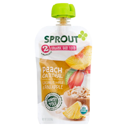 Sprout Organic Stage 2 Peach Oatmeal With Coconut Milk & Pineapple Baby Food - 3.5 OZ 12 Pack