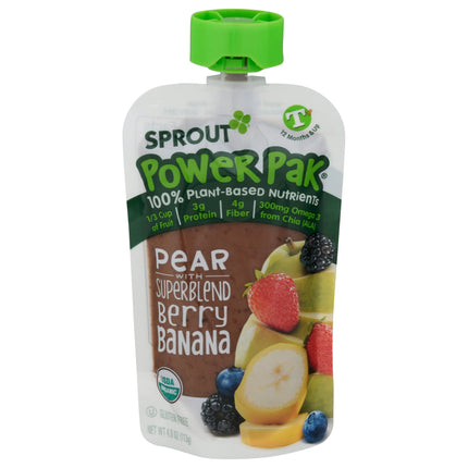 Sprout Power Pak Pear With Superblend Berry Banana - 4 OZ 12 Pack
