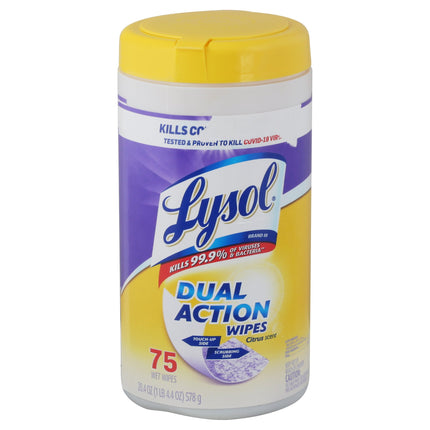 Lysol Cleaner Wipes 2 Sided Citrus - 75 CT 6 Pack