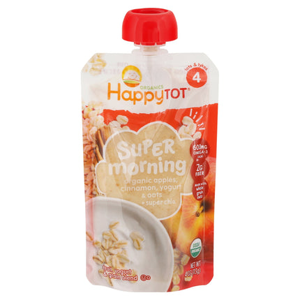 Happy Tot Organic Stage 4 Super Morning Apple, Cinnamon, Yogurt & Oats & Super Chia - 4 OZ 16 Pack