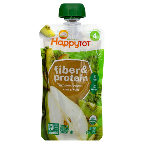 Happy Tot Organic Stage 4 Fiber & Protein Pears, Kiwi & Kale - 4 OZ 16 Pack