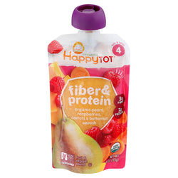 Happy Tot Organic Stage 4 Fiber & Protein Pears, Raspberries, Carrots & Butternut Squash - 4 OZ 16 Pack