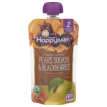 Happy Baby Organic Stage 2 Clearly Crafted Pear, Squash & Blackberries - 4 OZ 16 Pack
