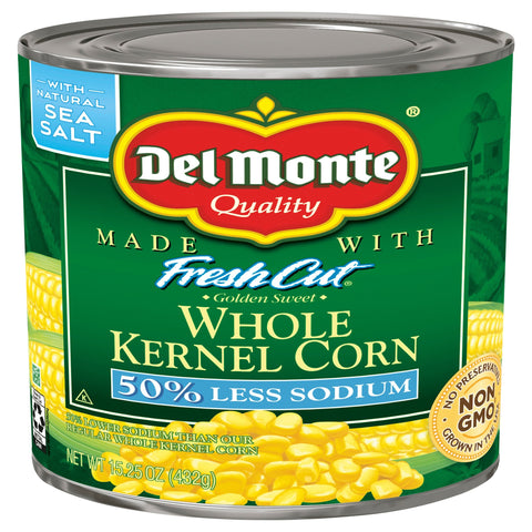 Del Monte Vegetables Fresh Cut Whole Kernel Corn Less Salt - 15.25 OZ 12 Pack