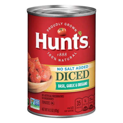 Hunt's Tomatoes Diced Basil Garlic & Oregano No Salt Added - 14.5 OZ 12 Pack
