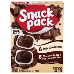 Snack Pack Pudding Milk Chocolate & Chocolate Fudge Family Pack - 39 OZ 6 Pack