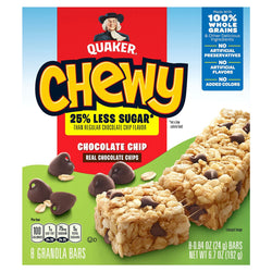 Quaker Bar Granola Chewy Reduced Sugar Chocolate Chip - 6.7 OZ 12 Pack