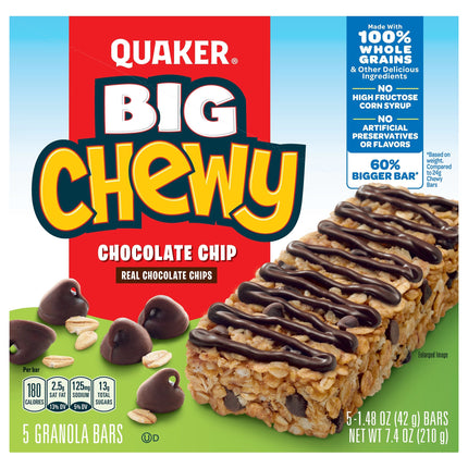 Quaker Granola Bars Chewy Big Chocolate Chip - 7.4 OZ 12 Pack