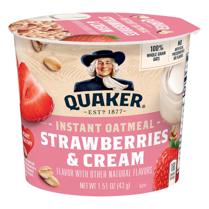 Quaker Instant Oatmeal Strawberries & Cream Cup - 1.51 OZ 12 Pack