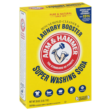 Arm & Hammer Powder Detergent Booster & Household Cleaner Super Washing Soda - 55 OZ 12 Pack