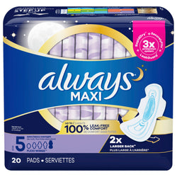 Always Maxi Extra Heavy Overnight Pads With Wings Size 5 - 20 CT 6 Pack