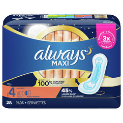 Always Maxi Overnight Pads With Wings Size 4 - 28 CT 6 Pack