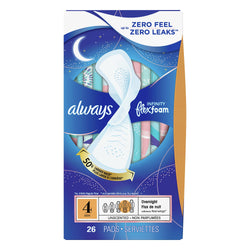 Always Infinity Flex Foam Overnight Pads With Wings Size 4 - 26 CT 6 Pack