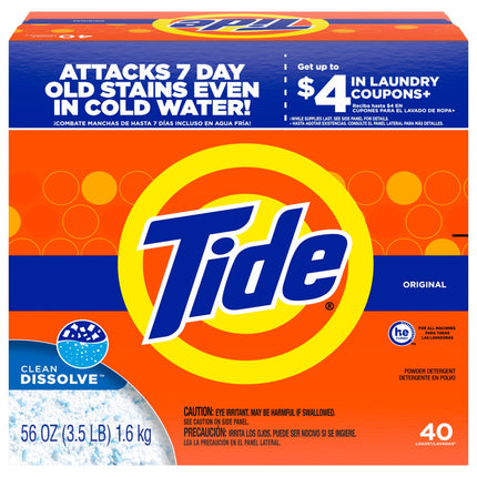 Tide Laundry Detergent Powder Original High Effeciency - 56 OZ 4 Pack