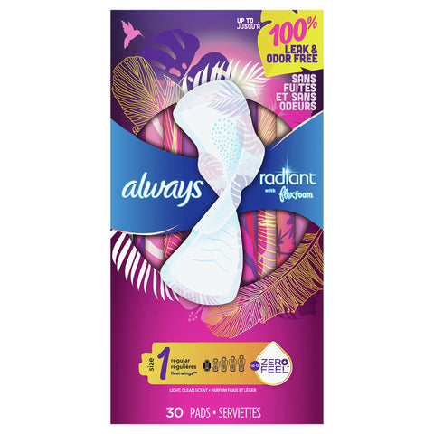 Always Radiant Flex Foam Regular Pads Size 1 - 30 CT 3 Pack