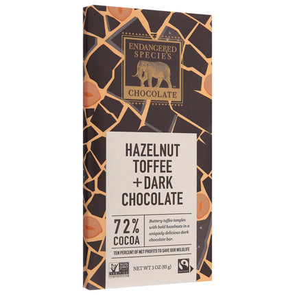 Endangered Species Dark Chocolate With Hazelnut & Toffee - 3 OZ 12 Pack