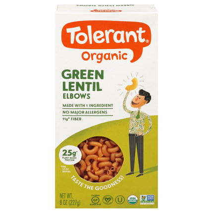 Tolerant Organic Green Lentil Elbows - 8 OZ 6 Pack