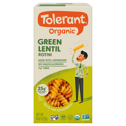 Tolerant Organic Green Lentil Rotini - 8 OZ 6 Pack