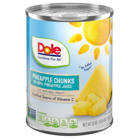 Dole Pineapple Chunks In 100% Juice - 20 OZ 12 Pack
