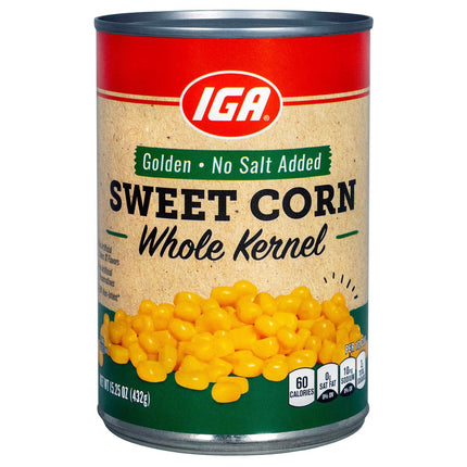 IGA Vegetables Whole Kernel Corn No Salt - 15.25 OZ 24 Pack