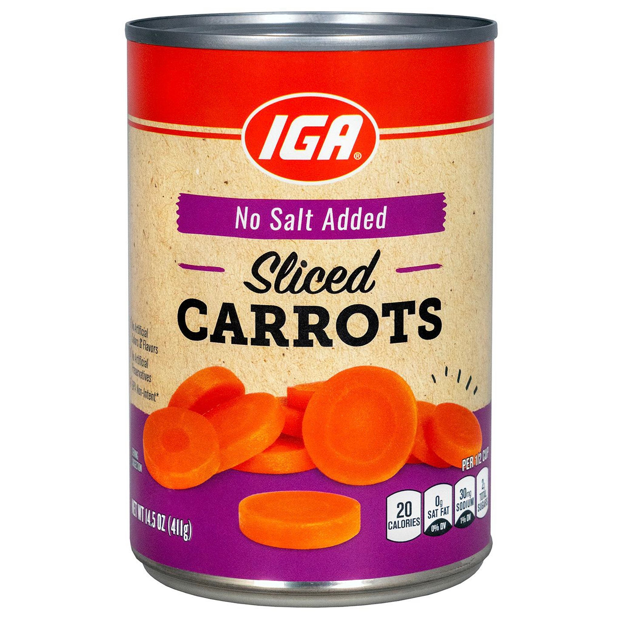 IGA Vegetables Sliced Carrots No Salt 14.5 OZ 24 Pack StockUpExpress