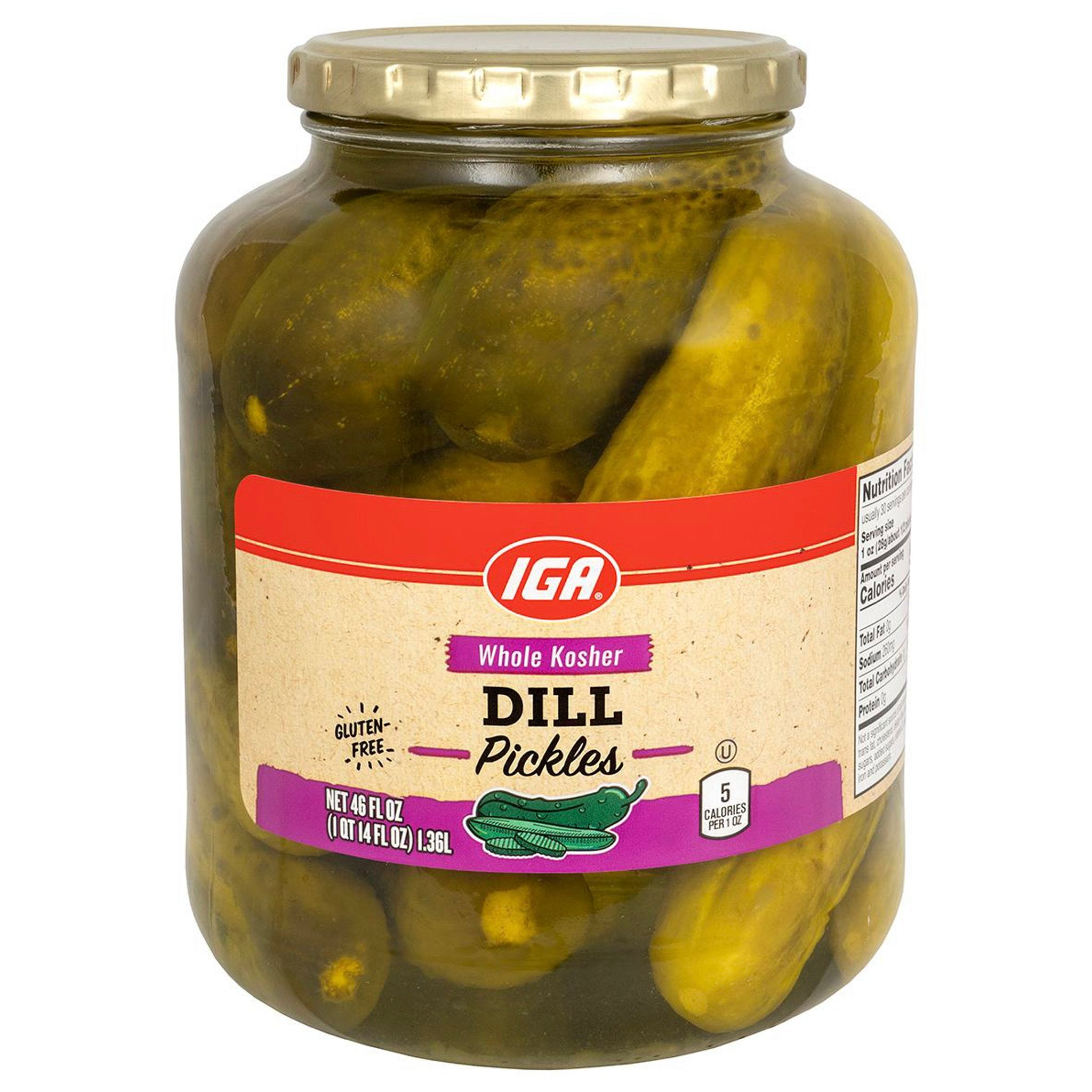 IGA Pickels Whole Kosher Dills - 46 FZ 6 Pack - StockUpExpress