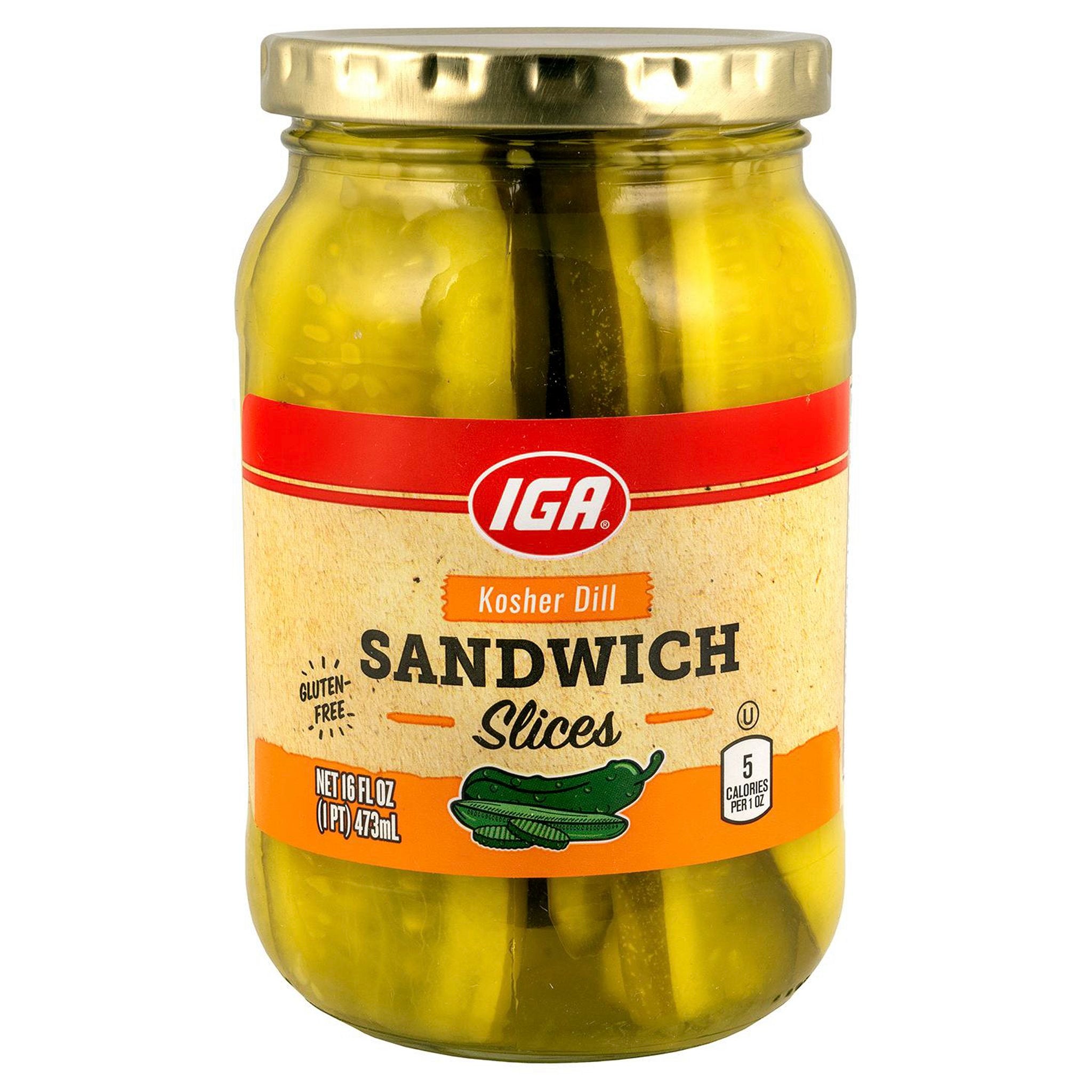 IGA Pickles Kosher Dill Sandwich Slices 16 FZ 12 Pack StockUpExpress