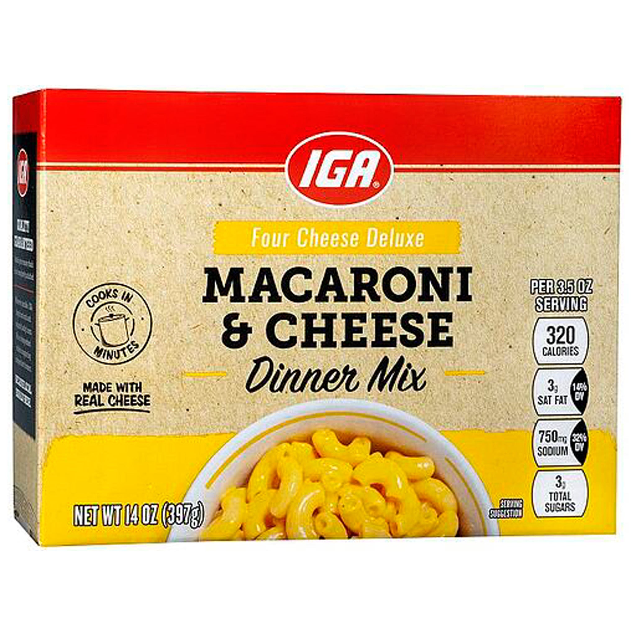 IGA Macaroni & Cheese Four Cheese Deluxe 14 OZ 12 Pack StockUpExpress