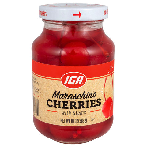 IGA Cherries Maraschino With Stems - 10 OZ 12 Pack